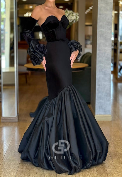 Black Long Sleeves Sweetheart Corset Mermaid Evening Dress