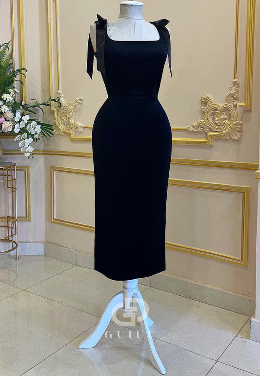 Black Spaghetti Straps Scoop Corset Evening Dress