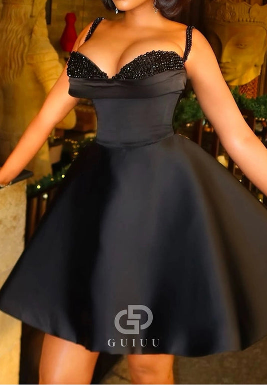 Black Spaghetti Straps Sweetheart Corsett Homecoming Dress