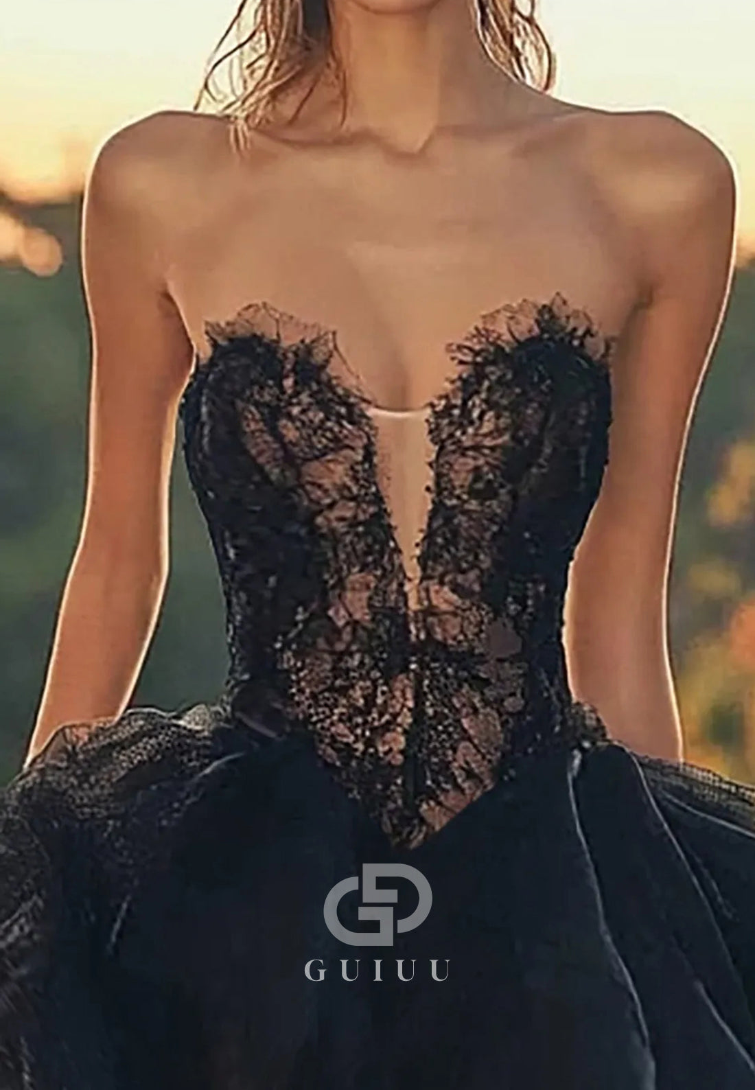 Black Lace High Low Ruffles Sweetheart A-Line Homecoming Dress