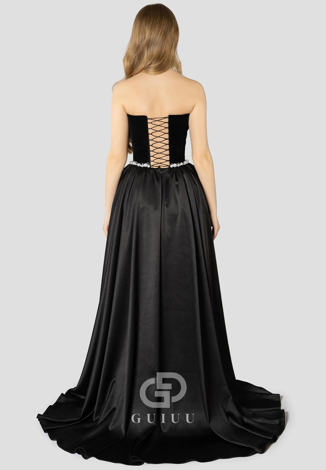 A-Line Strapless Sleeveless Pearls Embroidered Dress