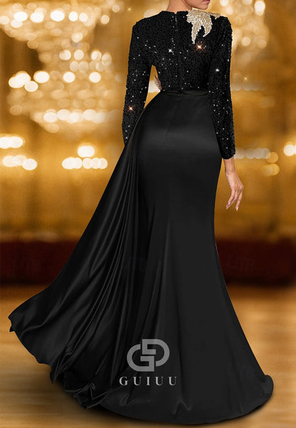 Elegant Dress Floor-Length Long Sleeves Crew Neck Mother of the Bride Dress