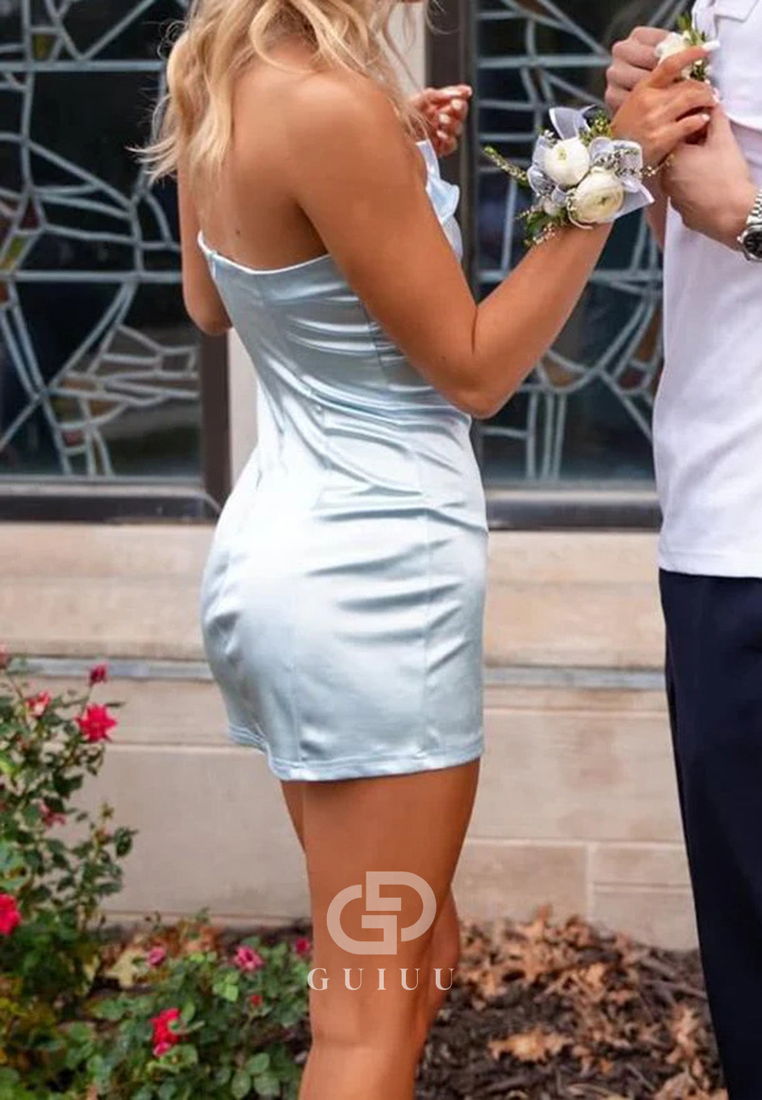 Mist Cute Strapless Ruffles Satin Pleats Mini Party Homecoming Dress