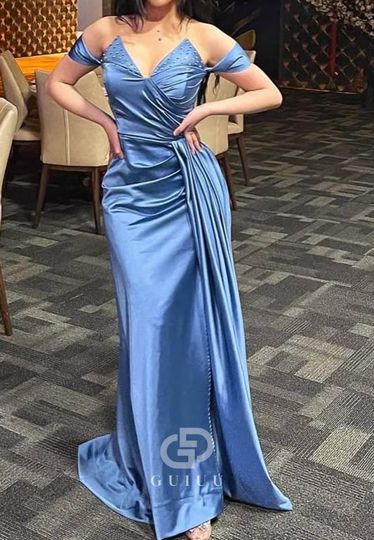 Blue Jay Sleeveless V-Neck Ruched Sheath Prom Dress