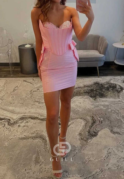 Blushing Pink Strapless Sleeveless Corset Homecoming Dress