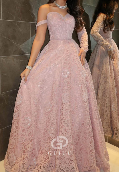 Blushing Pink Long Sleeves Scoop Empire-Waist Prom Dress