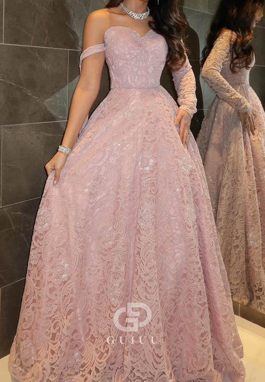 Blushing Pink Long Sleeves Scoop Empire-Waist Prom Dress