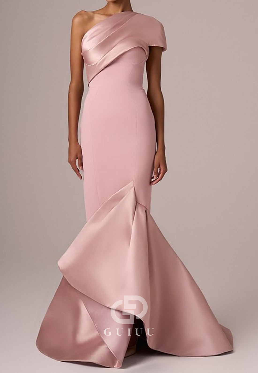 Blushing Pink One Shoulder Sleeveless Mermaid Evening Dress