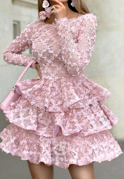 Blushing Pink Scoop ;png Sleeves Ruffles Homecoming Dress