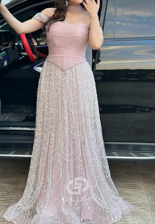 Blushing Pink Sleeveeless Sweetheart Sequins A-Line Prom Dress