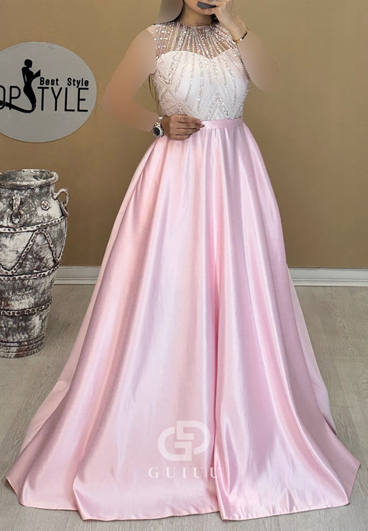 Sleeveless Scoop Empire-Waist Sequins Evening Dress