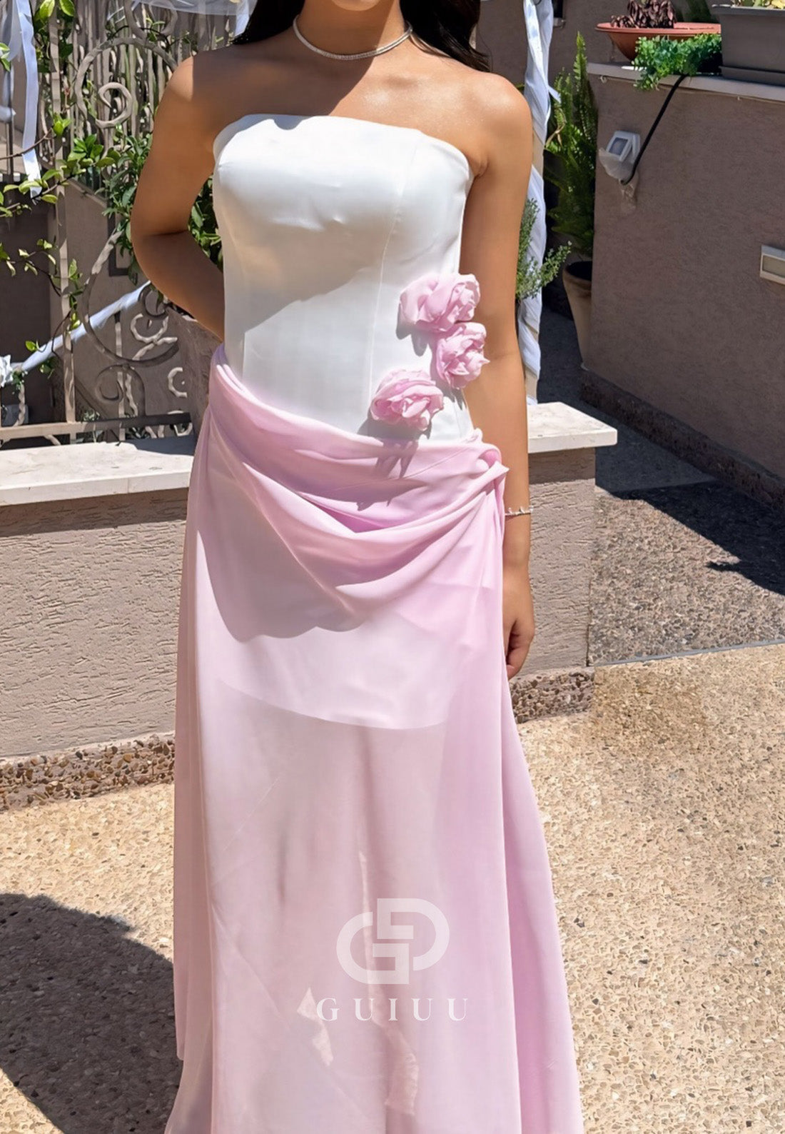Blushing Pink Sleeveless Strapless A-Line Prom Dress