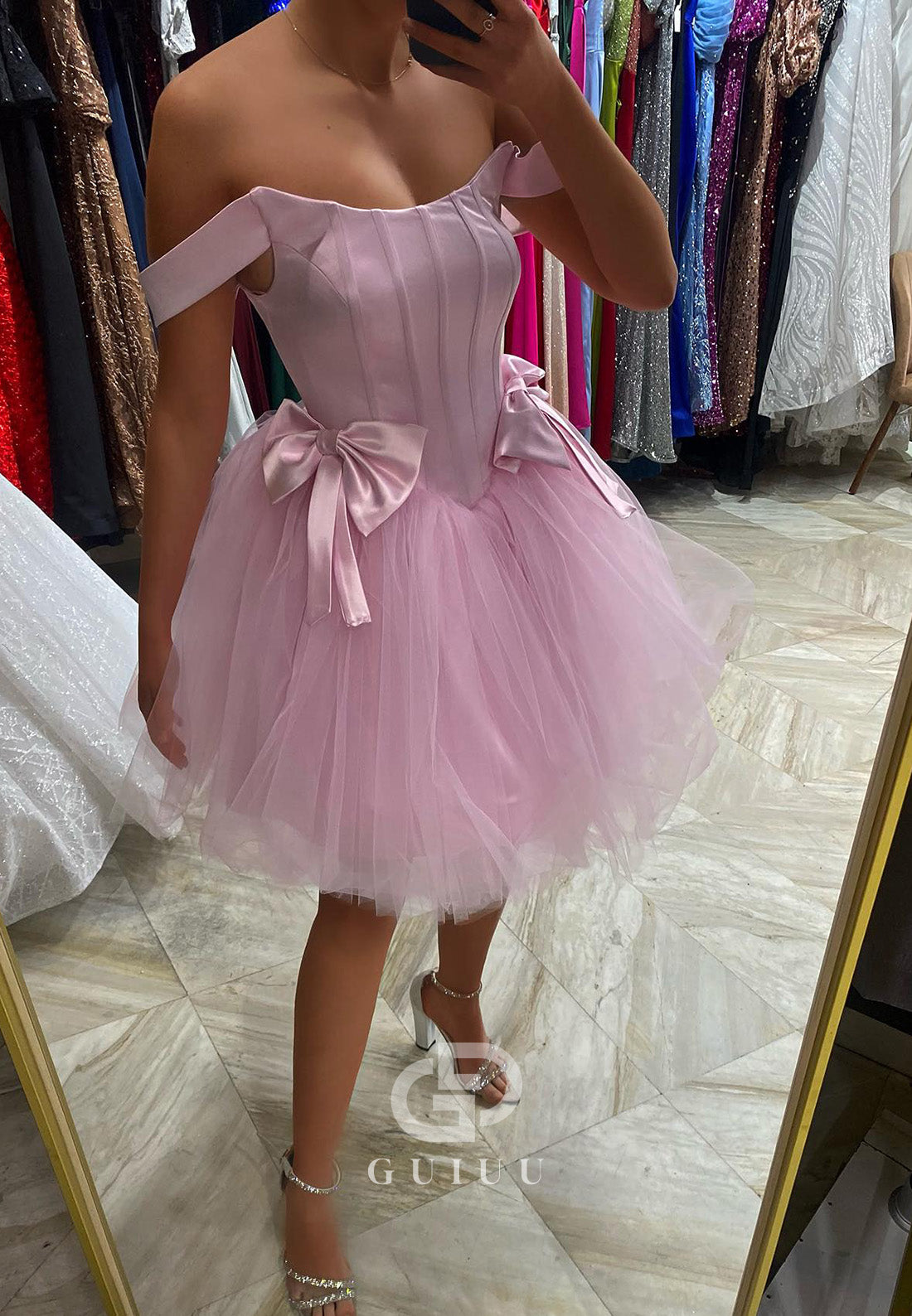 Blushing Pink Sleeveless Strapless Bowknot Short Homecoming Dress