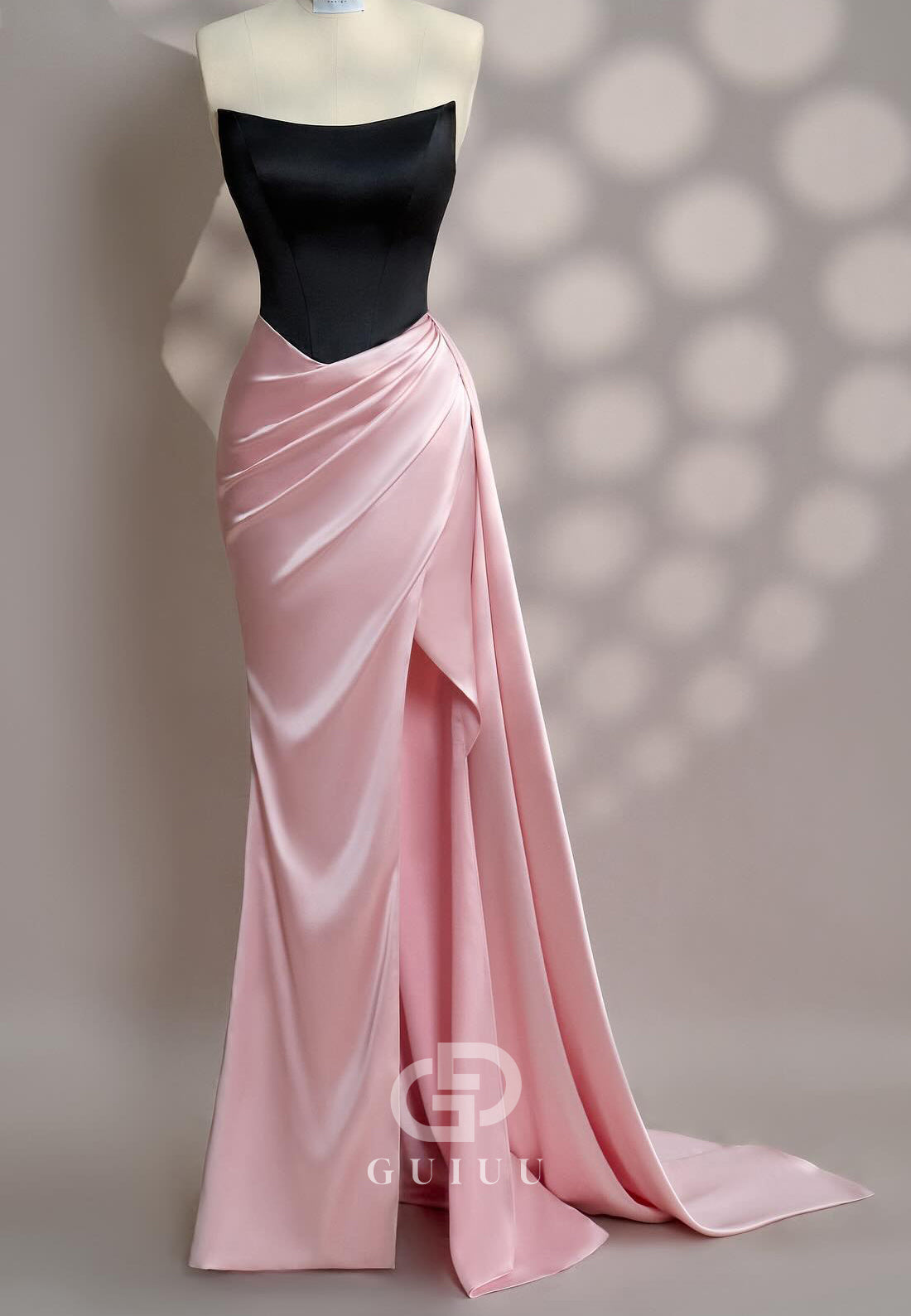 Blushing Pink Sleeveless Strapless Slit Ruched Prom Dress