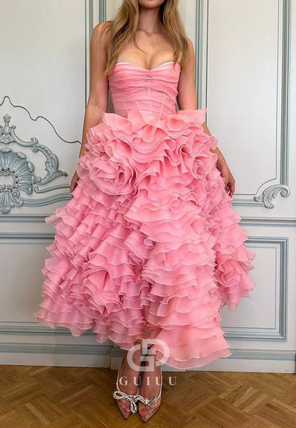 Blushing Pink Sleeveless Sweetheart Ruffles A-Line Prom Dress