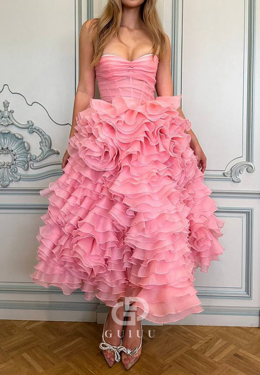 Blushing Pink Sleeveless Sweetheart Ruffles A-Line Prom Dress