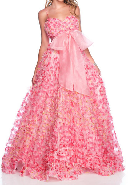 Blushing Pink Spaghetti Straps Appliques Bowknot Wedding Dress