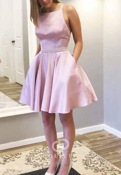 Blushing Pink Spaghetti Straps Scoop A-Line Prom Dress