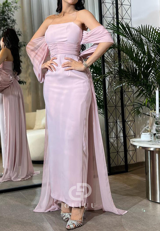 Blushing Pink Spaghetti Straps Square Ruched Evening Dress