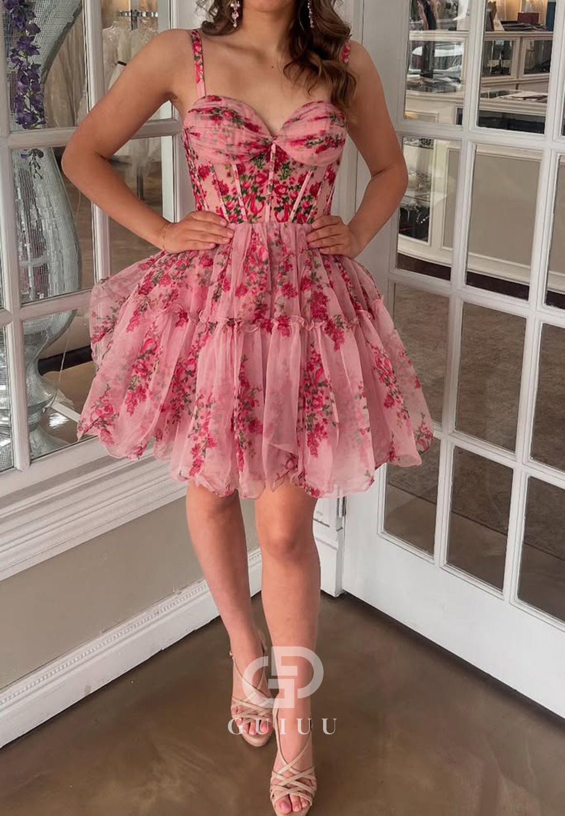 Blushing Pink Spaghetti Straps Sweetheart A-Line Homecoming Dress