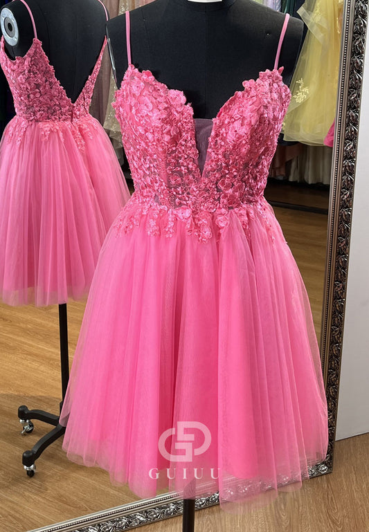 Blushing Pink Spaghetti Straps Sweetheart Corset Tulle Homecoming Dress
