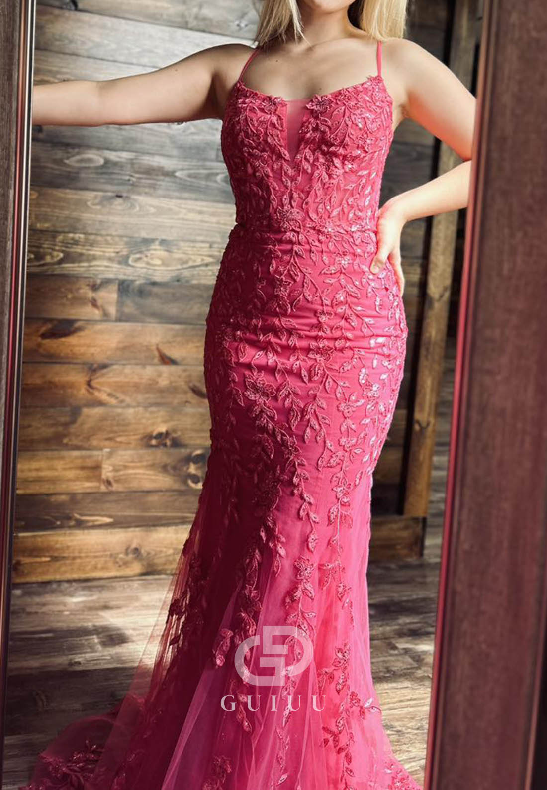 Blushing Pink Spaghetti Straps Sweetheart Floral Appliques Prom Dress