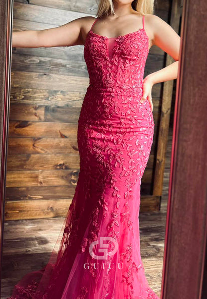 Blushing Pink Spaghetti Straps Sweetheart Floral Appliques Prom Dress