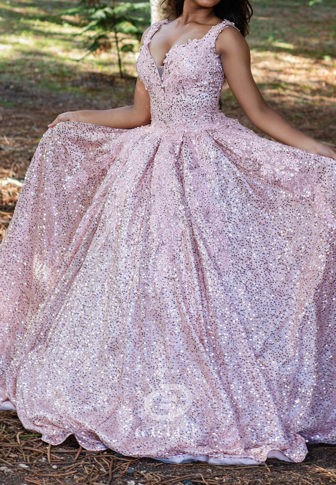 Blushing Pink Spaghetti Straps Sweetheart Sequins A-Line Prom Dress