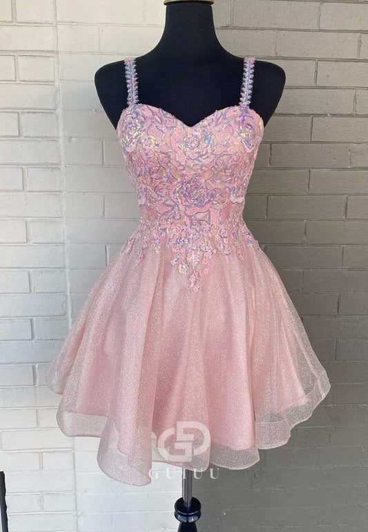 Blushing Pink Spaghetti Straps Sweetheart Short Homecoming Dress