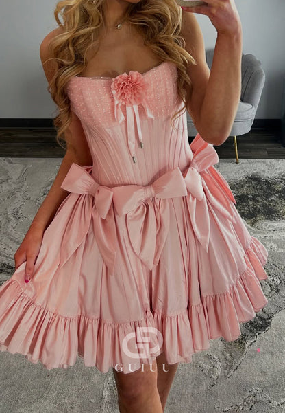 Blushing Pink Strapless Sleeveless Bowknot Short Homecoming Dress