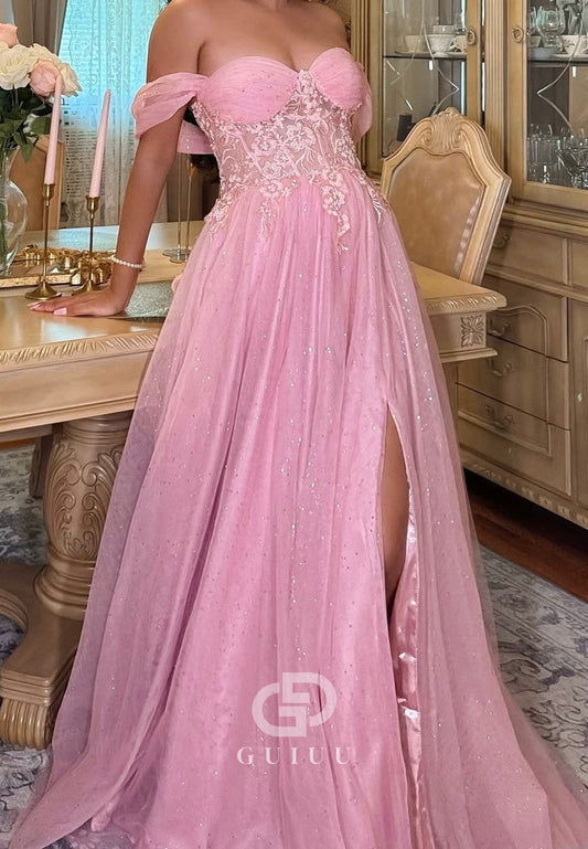 Blushing Pink Sweetheart Sleeeveless A-Line Lace Prom Dress