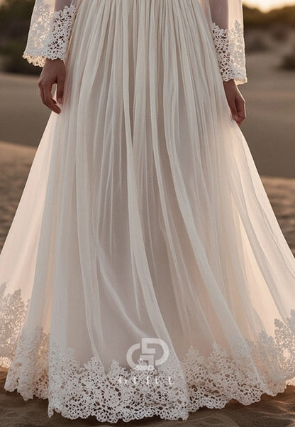 Bohemian Lace Dress White Deep V-Neck Wedding Dress