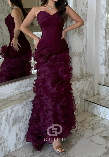 Orchid A-Line Strapless Sleeveless Ruffles Evening Dress