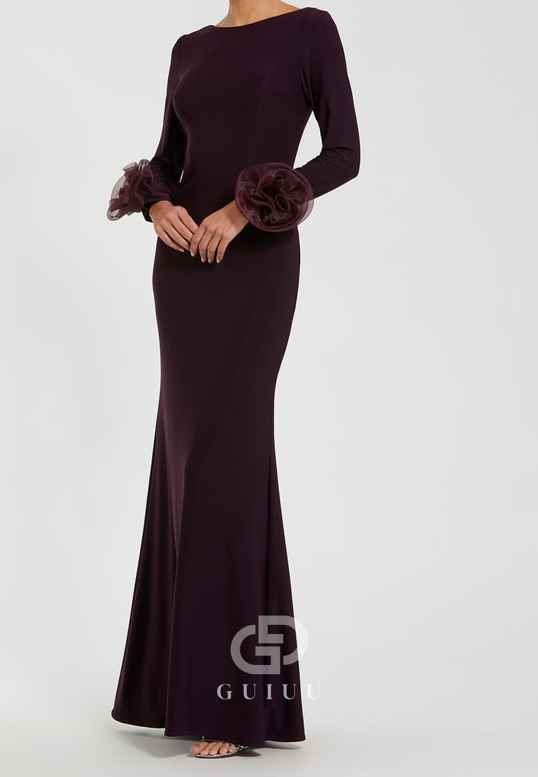 Cabernet Long Sleeves Scoop Floor-Length Evening Dress