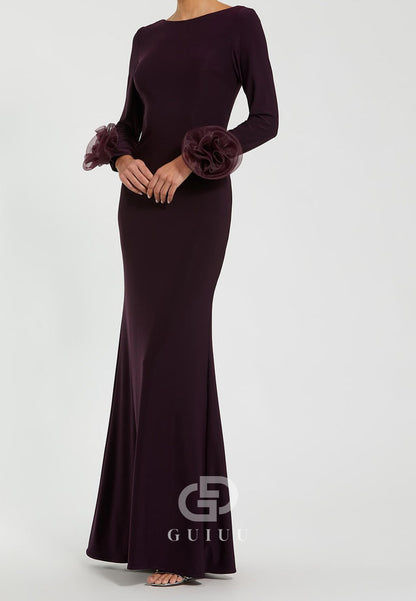 Cabernet Long Sleeves Scoop Floor-Length Evening Dress