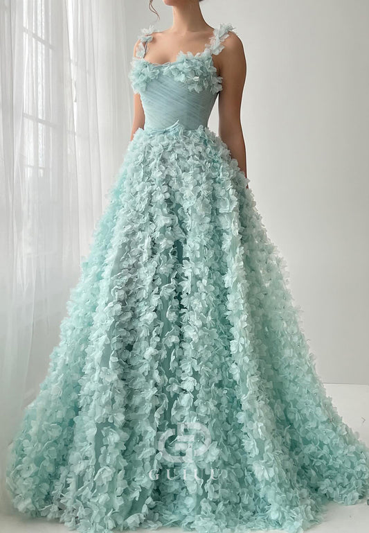 Caribbean Spaghetti Straps Sweetheart Appliques Prom Dress