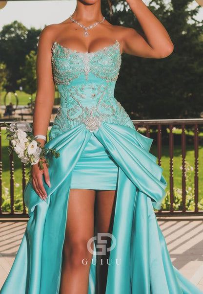 Caribbean Strapless Sleeveless Appliques Ruched Prom Dress