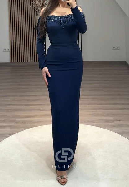 Sheath Off-Shoulder Long Sleeves Sequins Evening Dress