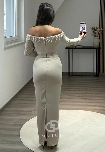 Sheath Off-Shoulder Long Sleeves Sequins Evening Dress