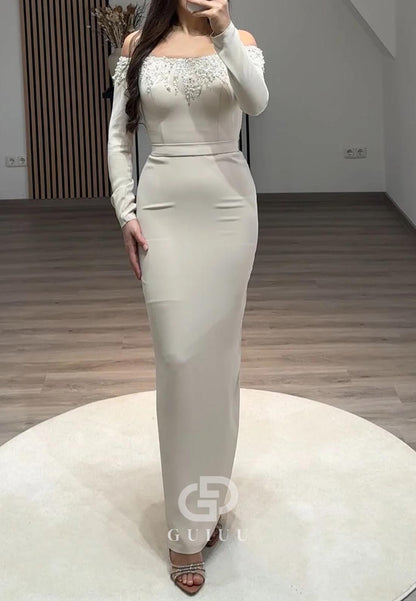 Sheath Off-Shoulder Long Sleeves Sequins Evening Dress