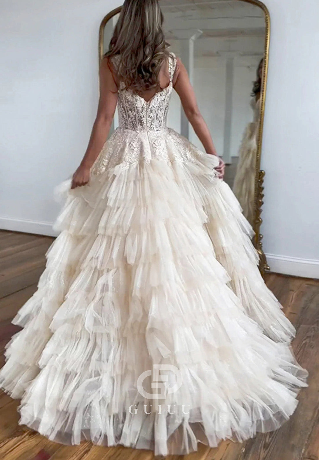 A-Line Tulle Long Prom Dress With Slit and Ruffles