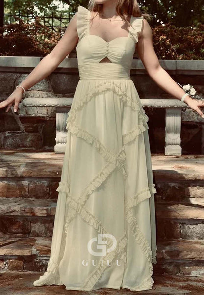 Charming A Line Sweetheart Blue Long Prom Dress with Ruffles