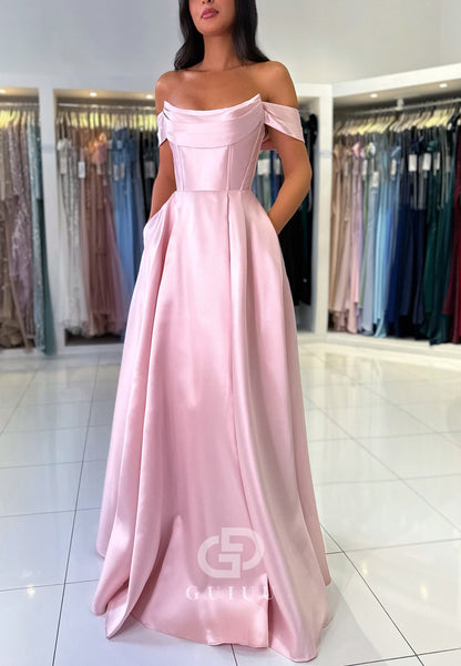 Charming A-Line Off-Shoulder Empire-Waist Corset Satin Prom Dress