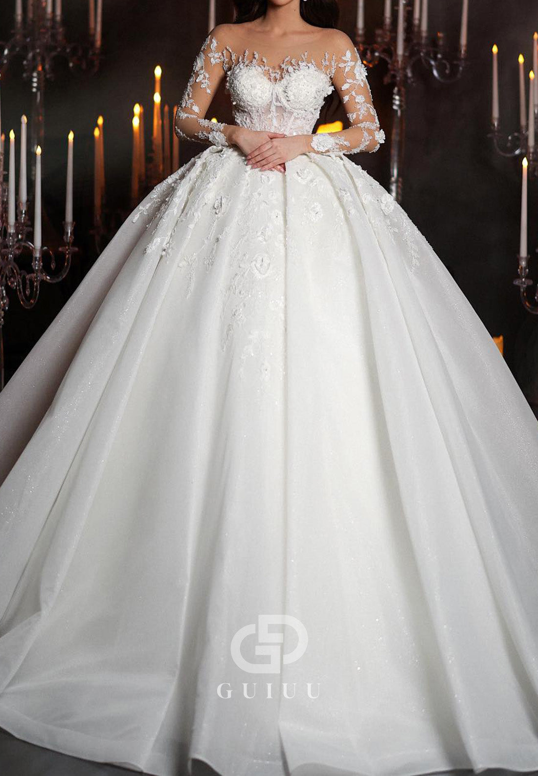 Charming A-Line Long Sleeves Scoop Sequins Lace Wedding Dress