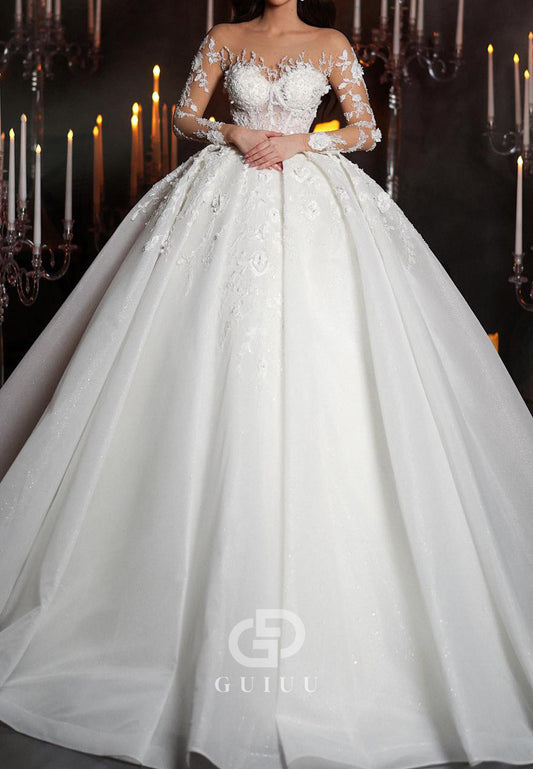 Charming A-Line Long Sleeves Scoop Sequins Lace Wedding Dress