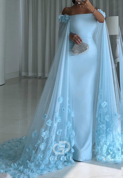 Charming A-Line Off-Shoulder Floral Appliques Sweep Train Prom Dress