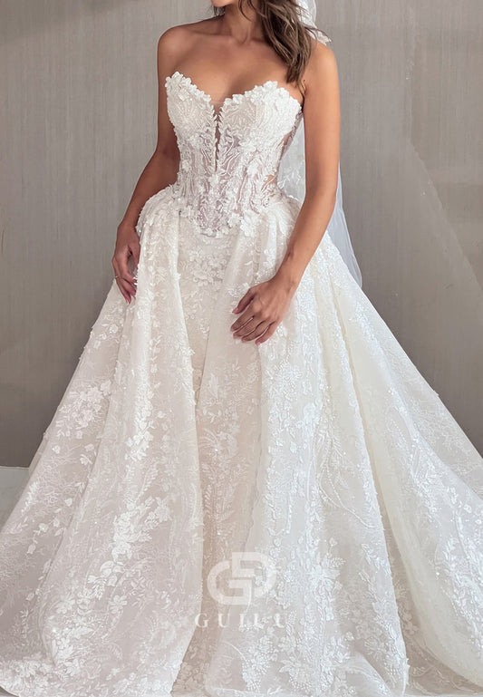 Charming A-Line Sleeveless Strapless Appliques Wedding Dress