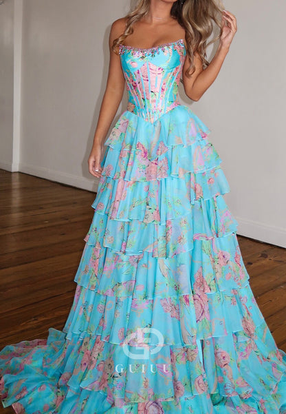 Charming A-Line Sleeveless Strapless Ruffles Prom Dress