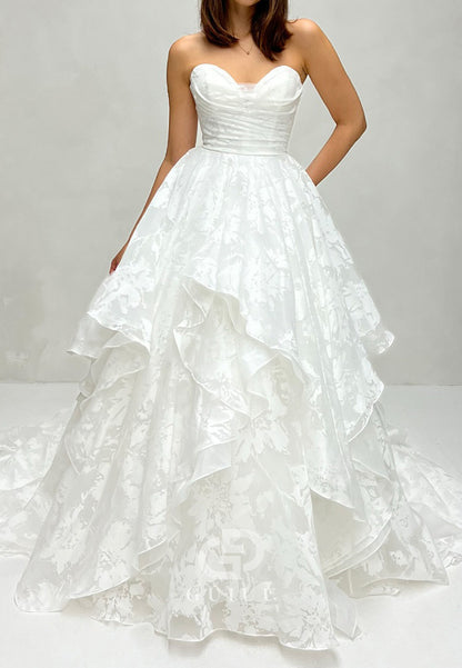 Charming A-Line Sleeveless Strapless Ruffles Wedding Dress