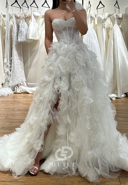 Charming A-Line Sleeveless Strapless Slit Appliques Wedding Dress